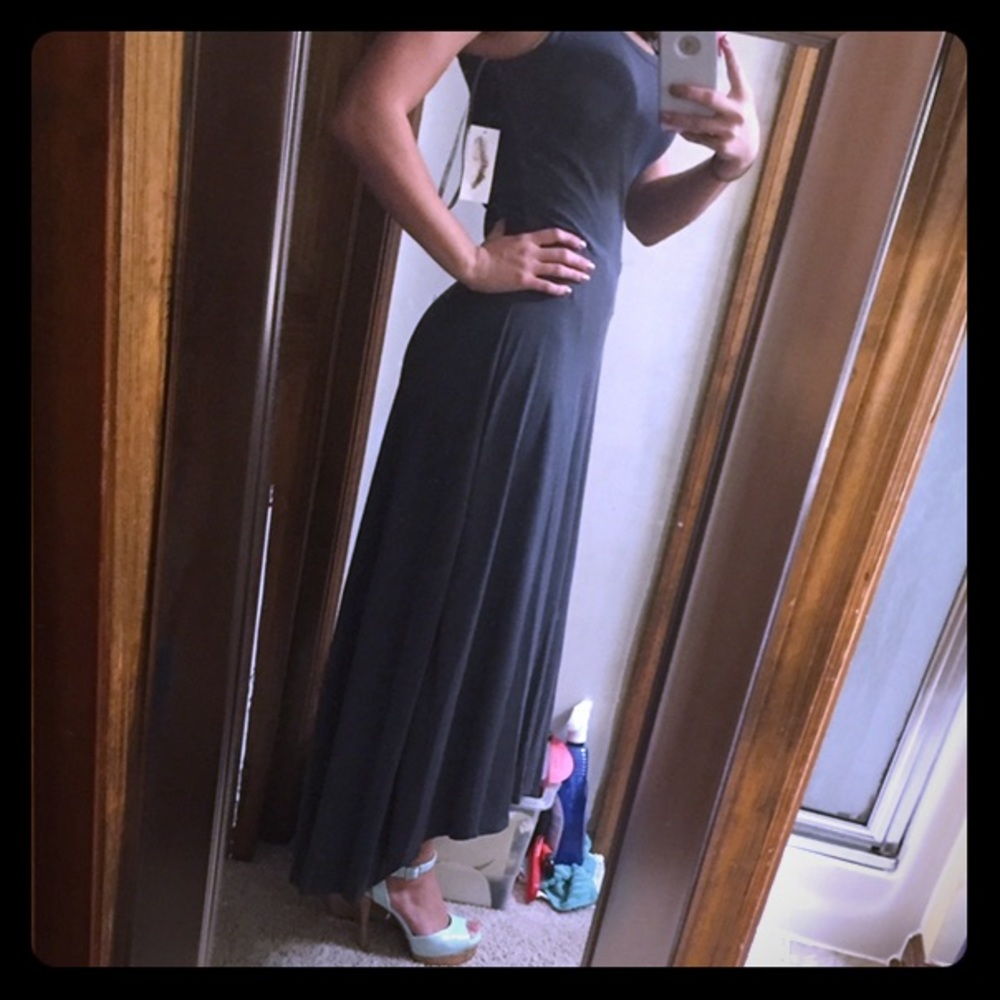 Grey stretchy high low dress with knot detail